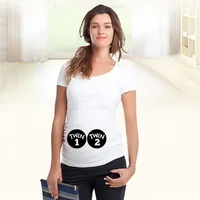 Twin 1 & Twin 2 Women's Maternity Short Sleeve Crew Neck Tie Pregnancy T-Shirt Color Clothes for Pregnant Women 2020 2