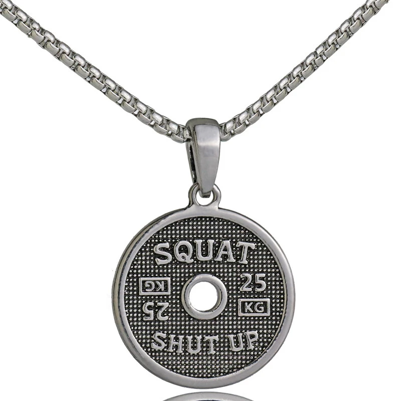Weight Plate Necklace Sport Silver Jewelry Barbell Pendant Fitness Charm