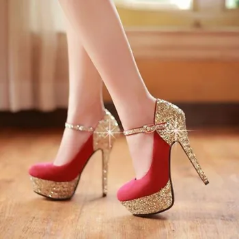 

SHOFOO shoes,Elegant and fashionable women's shoes, suede, about 14.5cm high heel women's shoes, round toe pumps.SIZE:34 -45