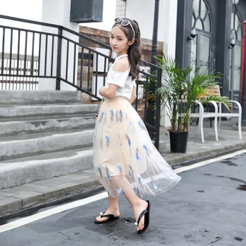 

Girls Long Skirt Children Clothes Kids Skirt Embroidery Teenage High Waist Elastic Girls Princess Skirts 8 10 12 14 Years Mother