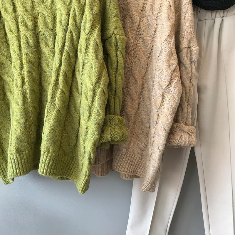 HXJJP Fall/winter New Loose Women's Sweater Turtleneck Lazy Wind Rough Twist Knitted Pullovers Female P1973