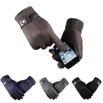 

1 Pair Men Winter Touchscreen Gloves Thick Cotton Suede Leather Warm Fleece Lined EIG88