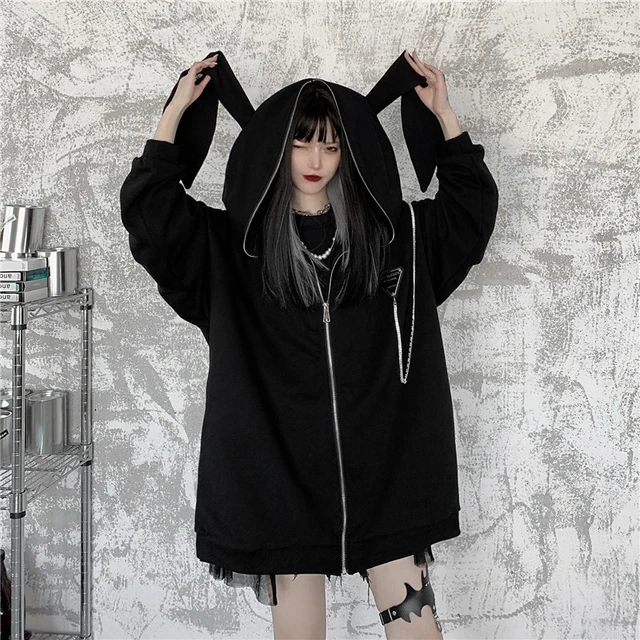 Autumn Winter Women Harajuku Punk Gothic Girls Black Rabbit Ears Hoodies  Sweatshirt Japanese Pop Loose Long Sleeve Plus Size - Hoodies u0026 Sweatshirts  - AliExpress