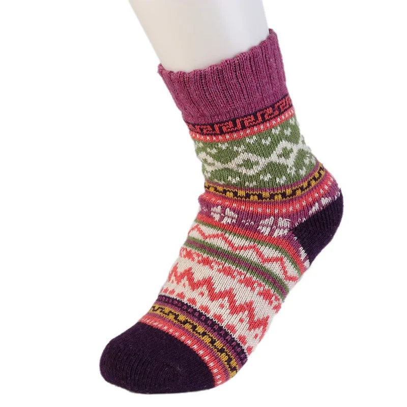 Женские осенне-зимние шерстяные хлопковые носки, 5 пар в партии, женские носки, сохраняющие тепло, милые носки с рисунками, Короткие рождественские носки - Цвет: Z