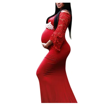 

Women Pregnants Photography Props Off Shoulder Sleeveless Maternity Solid Dress Maternity Dress Is Suitable For Photography #LR1