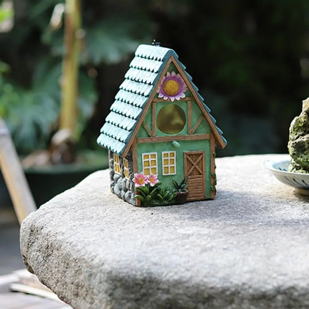 Bird House Multi-function Waterproof Art Craft Decor Handcrafted Bird Box Hanging Pendant for Patio Courtyard Garden Decoration