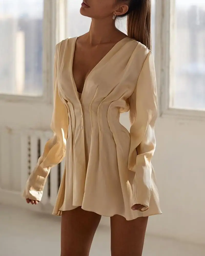 Women Tight Waist Ruched Design Skater 