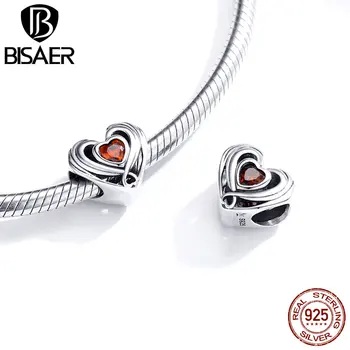

BISAER Interlocked Heart Charms 925 Sterling Silver Dazzling Cubic Zircon Pave Love Heart Beads for Jewelry Making HSC1472