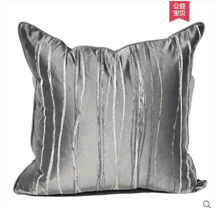 

Simple modern neo-classical Chinese style model room sofa cushion cover Gray striped satin light luxury pillowcase