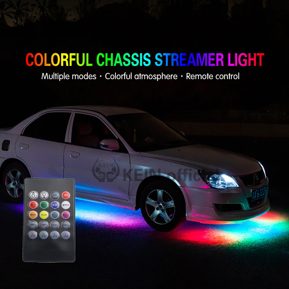 

KEIN 1SET Car Chassis Flexible Strip Light DRL RGB Car Decorative Atmosphere Remote Control Colorful Light Chassis Accessories