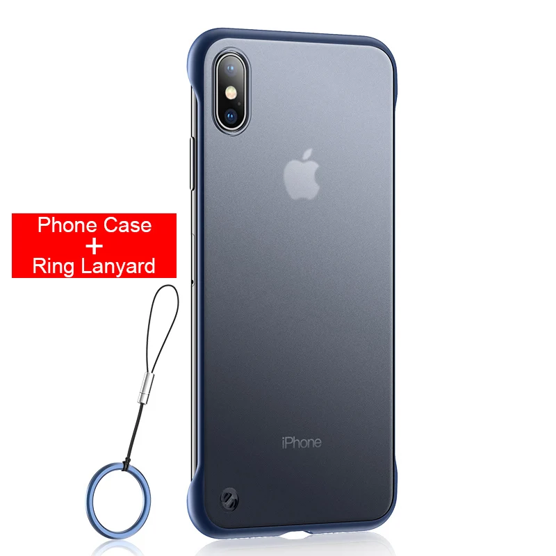 Тонкий Бескаркасный чехол для телефона для Apple iphone 11 pro iphone 11 Pro Max чехол Coque полупрозрачный матовый pc задняя чехол крышка на айфон iphone 7 8 6 6s Plus x xs max xr чехол с кольцом для пальцев шнур - Цвет: Blue with Lanyard