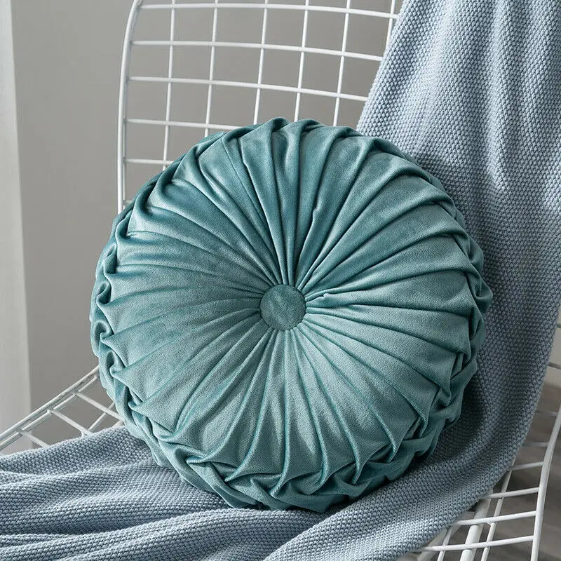 Бархатная плиссированная круглая подушка для пола, наволочка, Декоративная Подушка для домашнего дивана - Цвет: Зеленый