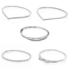 Cintilante sedutor brilhante com fileira cintilante desejo com cristal pan pulseira 925 prata esterlina grânulo encantos(China)