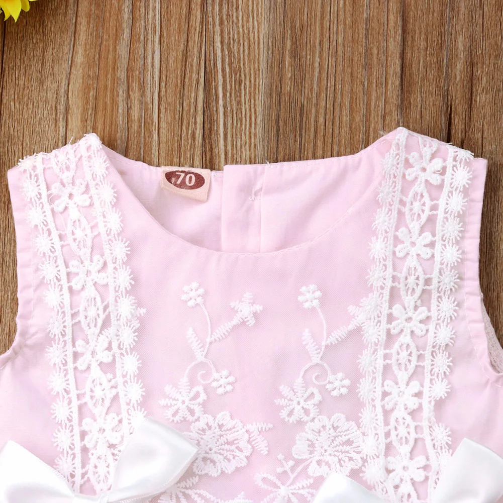 Toddler Infant Baby Girl Bodysuit Summer Lace Sleeveless Round Neck Bow Jumpsuit Solid Sunsuit Clothes Cute Clothing