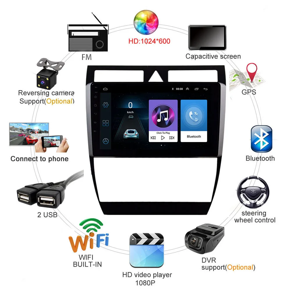 2 Din  9 inch screen Android 8.1 Car Radio Multimedia Video Player WIFI Navigation GPS for Audi A6 C5 1997-2004 S6 2 1999-2004
