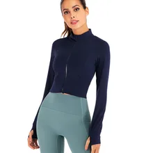 Новинка, Спортивная Женская куртка с длинным рукавом и отверстиями для большого пальца, легкая куртка для бега на молнии, облегающая быстросохнущая куртка для фитнеса