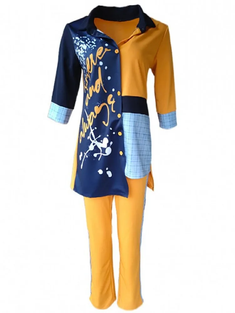 Large Size Two Culottes Suit Africa New Fashion Dashiki Plaid Short Sleeve Shirt High Stretch Trousers Casual Suit Spring Summer