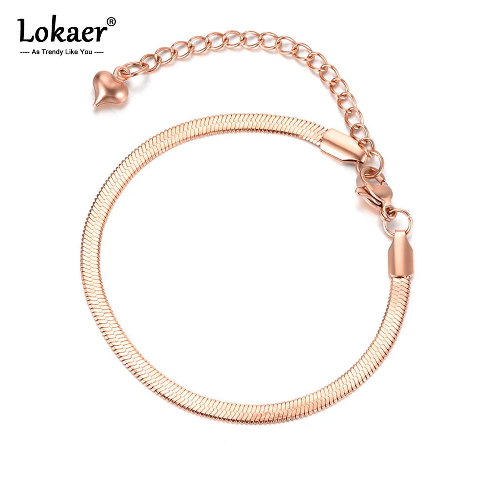 316L Stainless Steel Snake Chain Thin Bracelets For Women Girls Rose Gold Plated Bohemia Party Blade Bracelet B18075 Lokaer