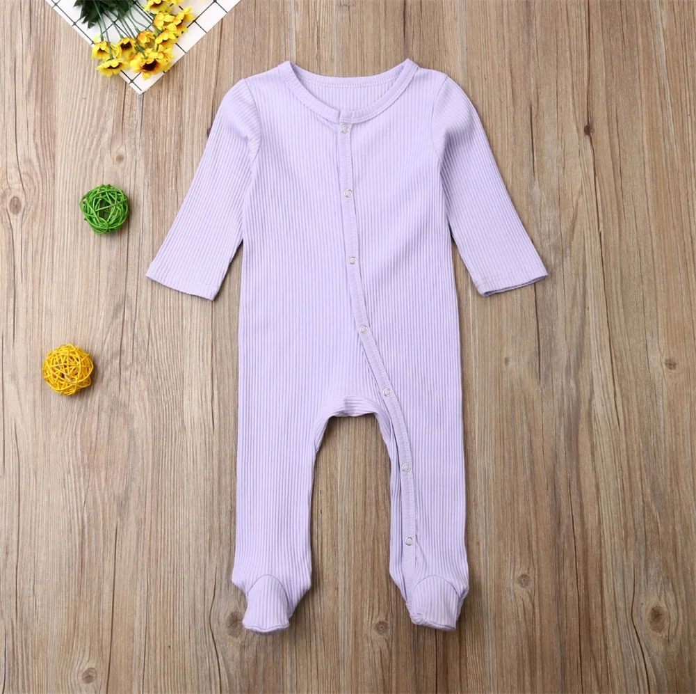 Pudcoco/осенняя одежда для малышей комбинезон с длинными рукавами для новорожденных мальчиков и девочек, однотонный комбинезон в рубчик, комплект одежды для детей от 0 до 6 месяцев