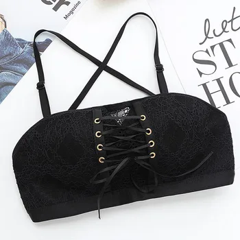

Women Bra Sexy Strapless Stealth Lace Solid Wire Free Bra Bandage Brassiere Tira Seamless Thin Push up Breathable Underwear #45