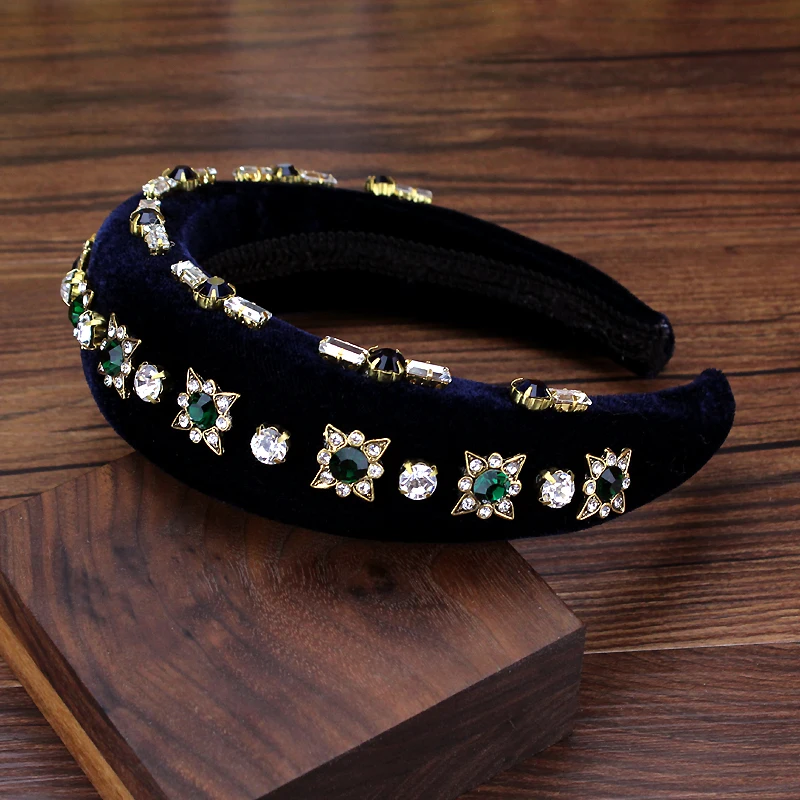 Novel Baroque Big Wide Velvet Hair Band Crystal And Pearl Wedding Headband Rhinestone Hairband Fashion Women Hair Accessories
