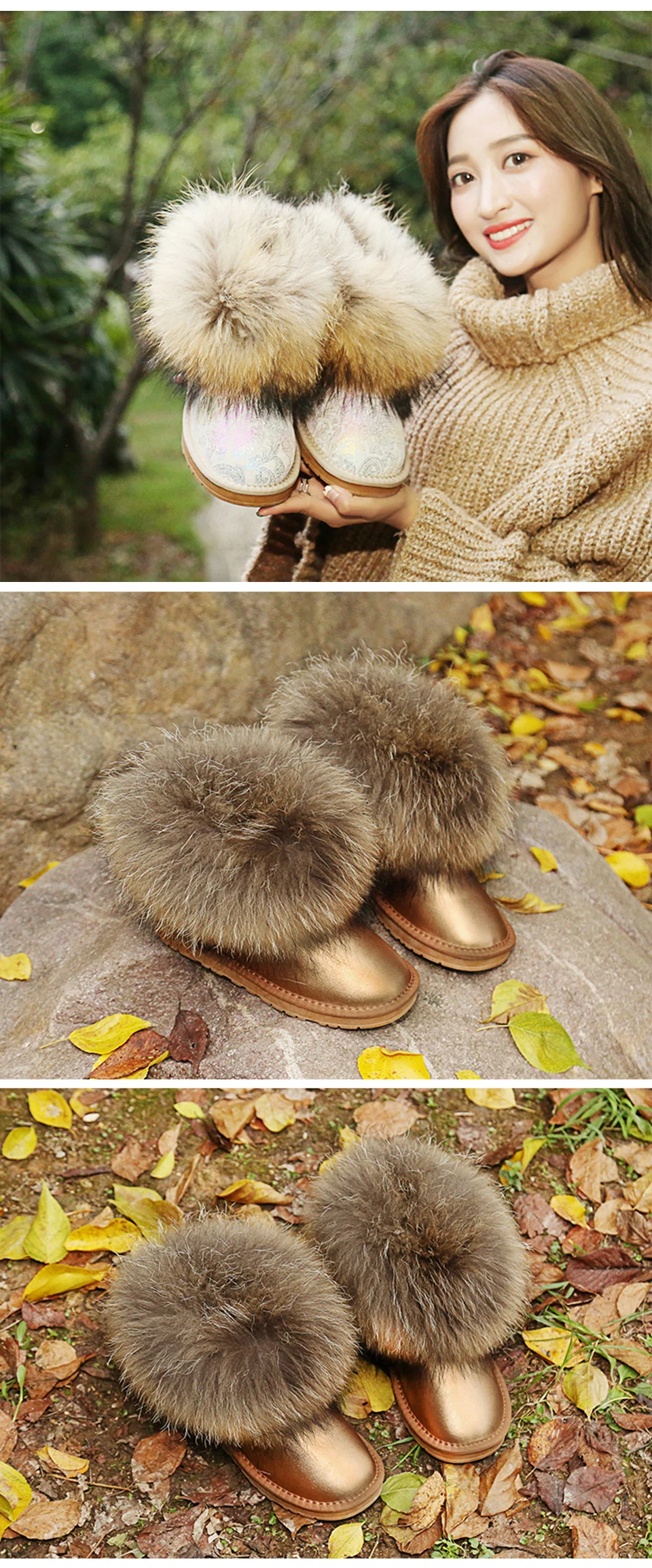 Женские ботинки из натуральной кожи; брендовая зимняя обувь с натуральным лисьим мехом; Теплые повседневные ботильоны с круглым носком; женские зимние ботинки из плотного бархата
