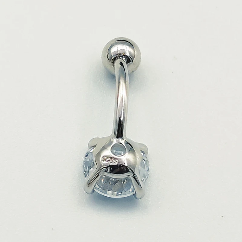 925 пробы silverbelly кнопка кольцо фианит живота Бары пупка пирсинг ювелирные
