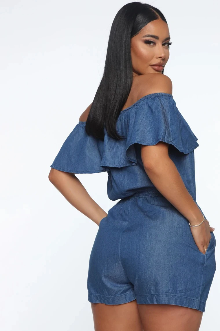 Monos vaqueros con volantes para mujer, peto de Sport con bolsillos, Pelele de cintura elástica, Pantalones vaqueros de una pieza, monos azules para mujer 2020