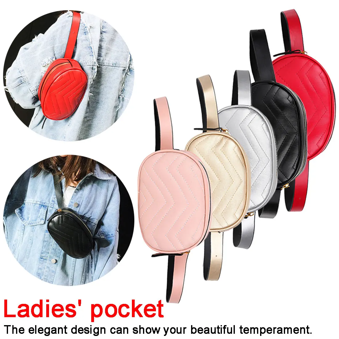

Chest Handbag Beige New Fashion High Quality 2019 New Bags for Women Pack Waist Bag Women Round Belt Bag Luxury Brand Leather