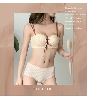 

Hantan striped LB bra set, push up cute underwear women's lace-up color matching underwear 70-85AB set
