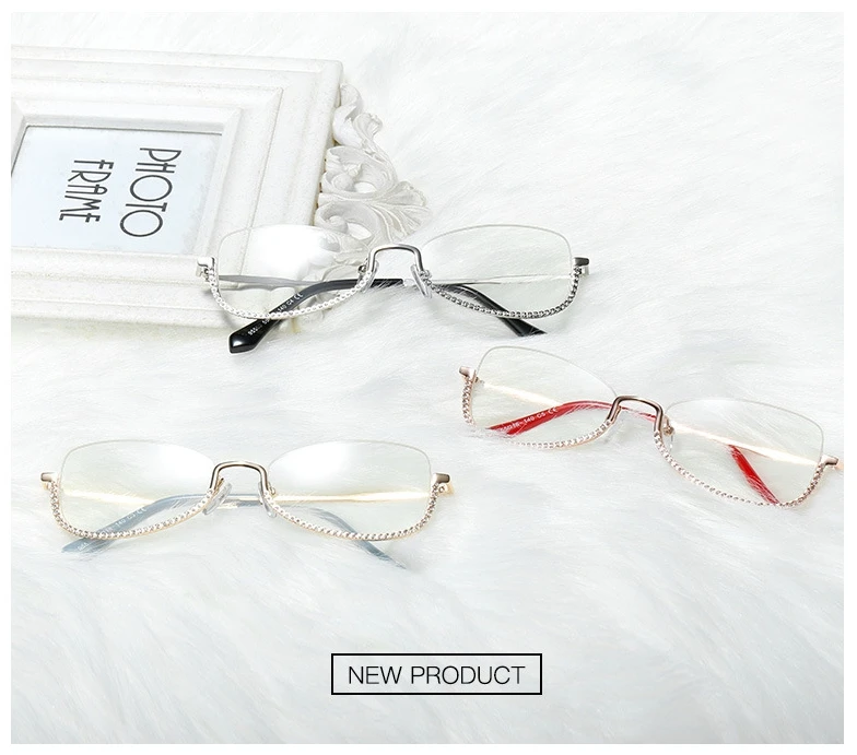 48024 Half Frame Diamond Glasses Frames Men Women Optical Fashion Computer Glasses