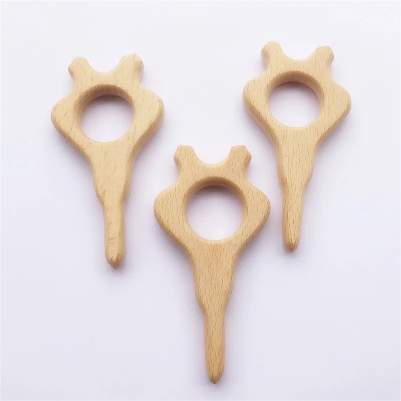 

Chenkai 10pcs Wood Rocket Teether Ring DIY Organic Eco-friendly Nature Baby Rattle Teething Grasping Wooden Cartoon Toy