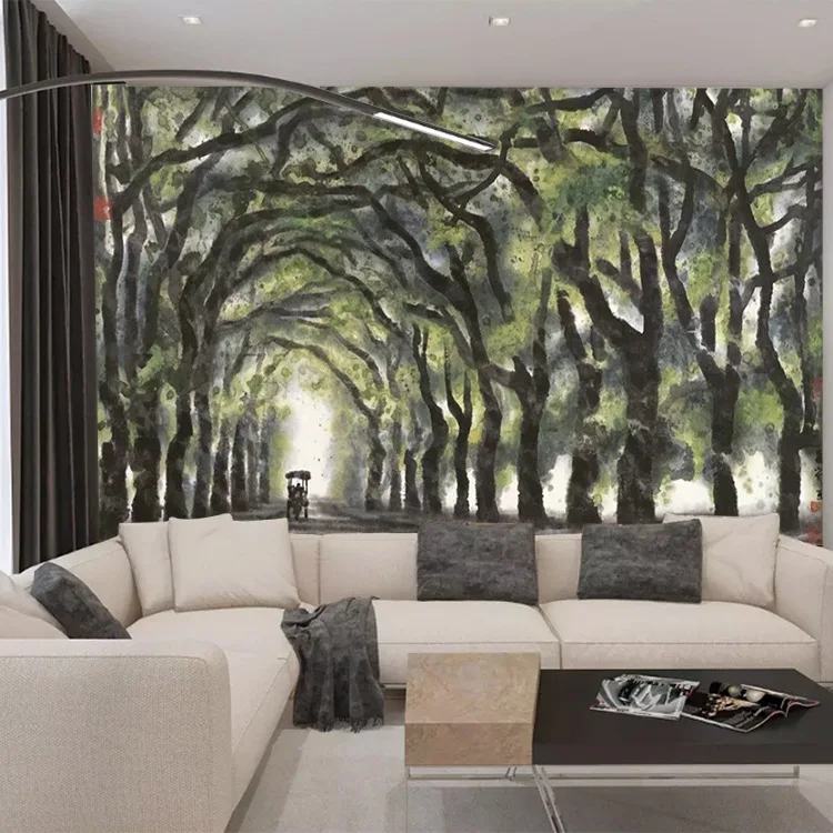 

Customizable New Chinese Style Hand-Painted Summer Boulevard Landscape Painting Living Room Decoration Bedroom TV Background Wal