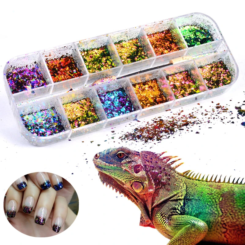 

12 Color Dazzling Sparkly Nail Sequins Chameleon Irregular Mirror Glitter Powder Dust DIY Decor Nail Flakes