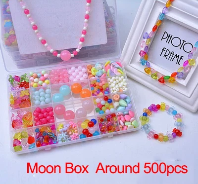Moon Box(500pcs) Красочные Сделай Сам браслет из бусин игрушки Дети бисерное кольцо девочка подарок пластиковые бусины для детей бусины для изготовления бижутерии набор ручной работы Искусство ремесло - Цвет: Moon Box(500pcs)