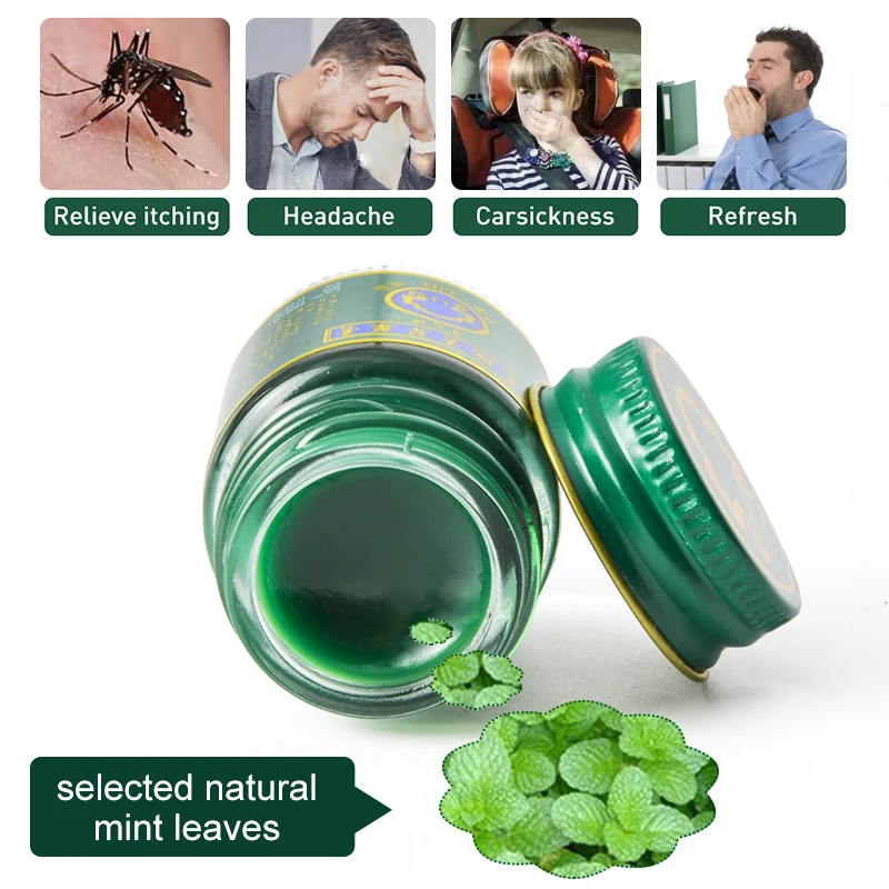 1pcs 15g Thailand Green Herbal Ointment Mint Cool Cream For Headache Toothache Dizziness Pain Relief Balm Medical Plaster P0052