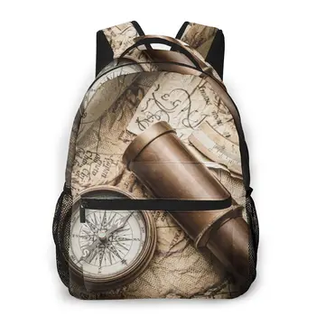 

Vintage Compass Sextant Spyglass And Old Map Backpack School Bags Casual for Teenager Girls Shoulder Bag Travel Bags