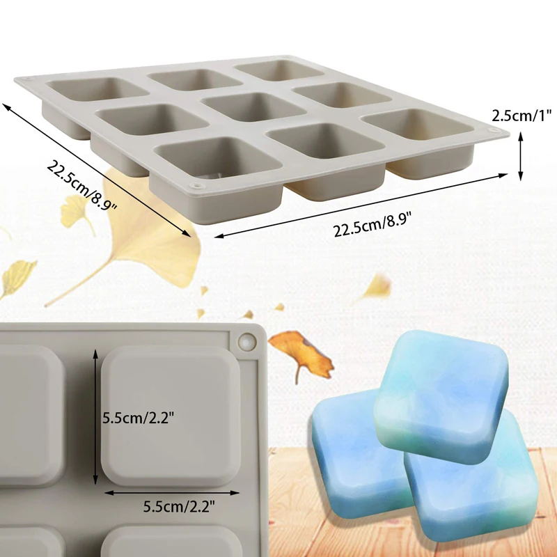 1 Pack Silicone Soap Molds 9 Cavities Square Soap Mold DIY Handmade Silicone Baking Mold Moulds for Making
