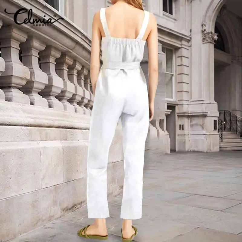 S-5XL Celmia Fashion Women Casual Rompers Vintage Jumpsuit Summer Sleeveless Backless Belted High Waist Playsuit Solid Overalls S-5XL Celmia Fashion Women Casual Rompers Vintage Jumpsuit Summer Sleeveless Backless Belted High Waist Playsuit Solid Overalls
