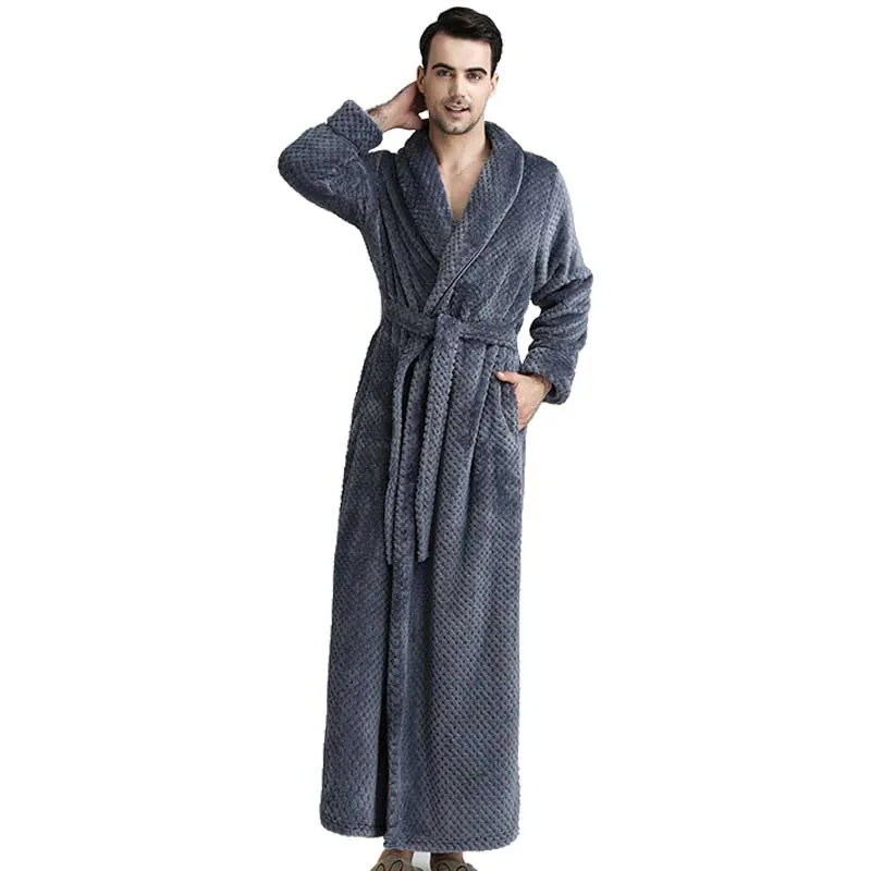 Женский халат, зимний теплый фланелевый банный халат, длинный, размера плюс, для влюбленных пар, ночной халат, Мужская Ночная рубашка - Цвет: men gray