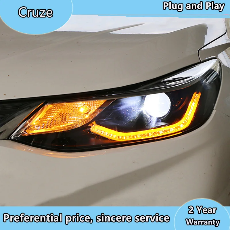 

Car Styling Head Lamp for Chevrolet Cruze headlights 2017 LED headlight Double U led drl H7 hid Bi-Xenon Lens low beam