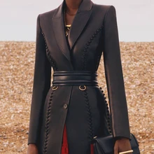 

Light gold double needle buckle cowhide wide waist seal leather women's wide belt suit coat decoration Waist Wide Belt