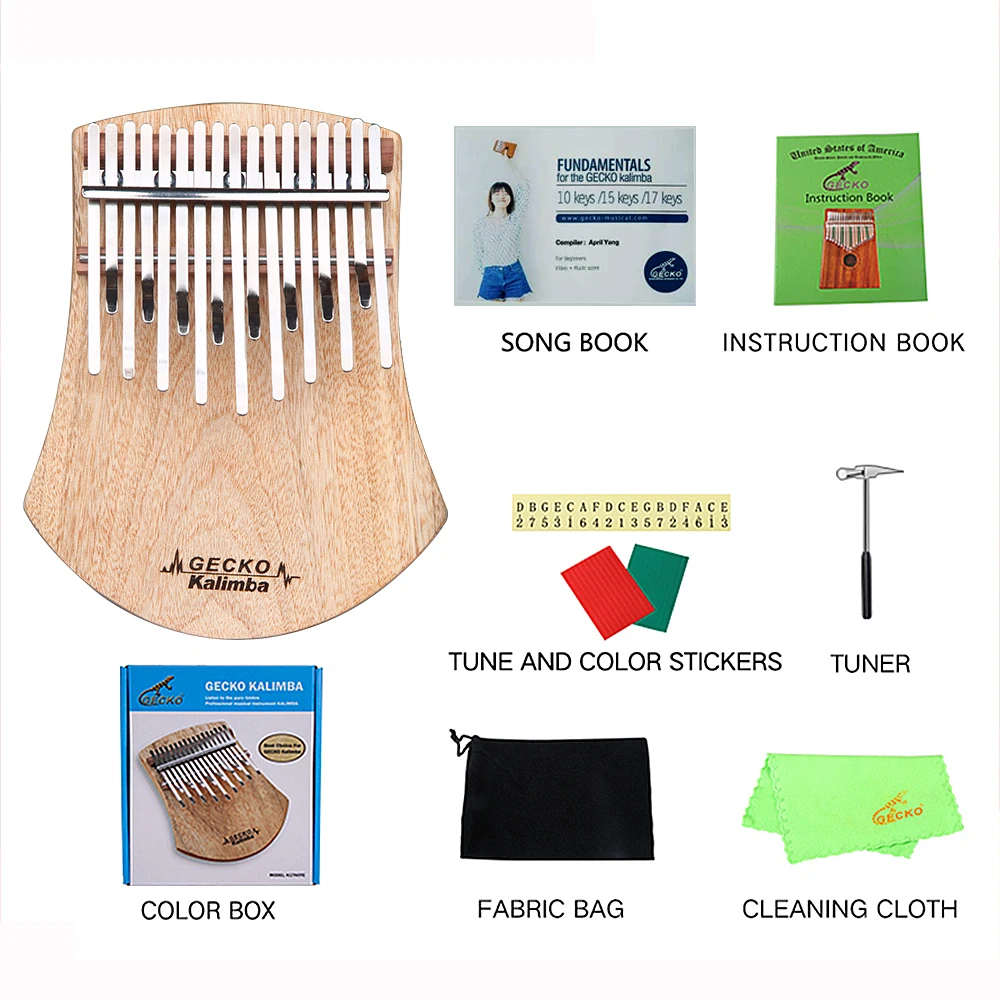Kalimba com Instruções e Martelo Piano de Dedo Kalimba de 17 Tone Gecko Teclas Camphorwood Portátil Mbira c K17note - Image 3