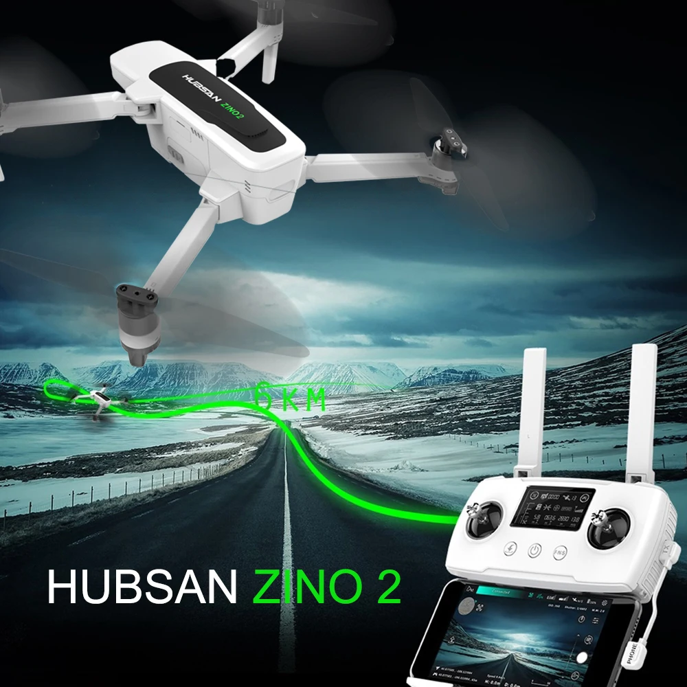 Радиоуправляемый Дрон Hubsan Zino 2 8 км GPS Wi-Fi FPV с камерой 4K UHD 3-осевой шарнирный шар