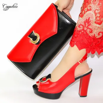 

Hot Sale Black And Red Design Lady High Heel Shoes And Bag Set Fashion Pumps With Purse CR2109 Heel Height 10.2CM