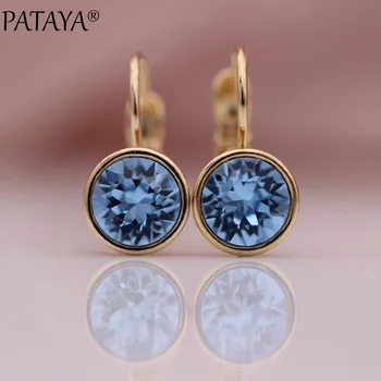 

PATAYA New Round Gradient Austria Crystal Dangle Earrings 585 Rose Gold Luxury Earrings Women Wedding Party Fine Fashion Jewelry