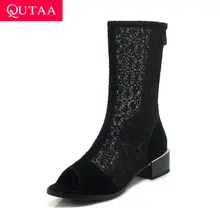 QUTAA/ женские босоножки на молнии с открытым носком повседневная женская обувь на квадратном каблуке красивые ботинки из сетчатого материала женские туфли-лодочки с вырезами размеры 34-43