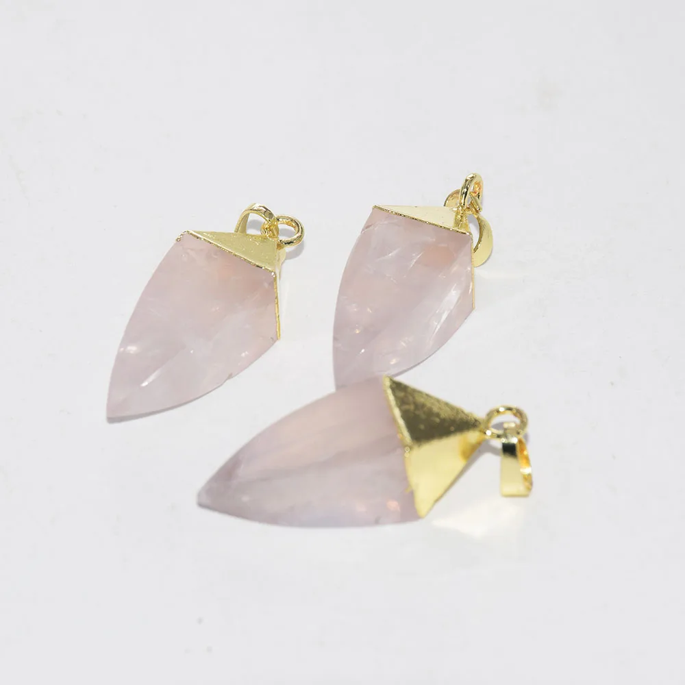

Big Natural Stone Square Pendant female 2019 Rhombus Column 4 Face Rose Crystal Quartz gold point pendant for women as gifts