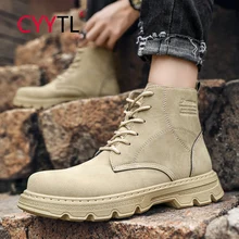 

CYYTL Winter Men's British Style Tooling Boots Leather Ankle Waterproof Work Outdoor Casual Military Shoes Motorcycle Retro