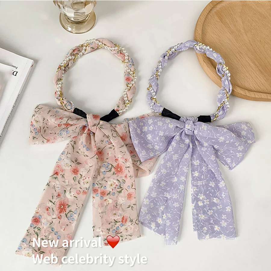 2021 New Elegant Letter Pearl Strip Ribbon Bow Hair Accessories For Woman  Sweet Fashion Korean Jewelry Headband